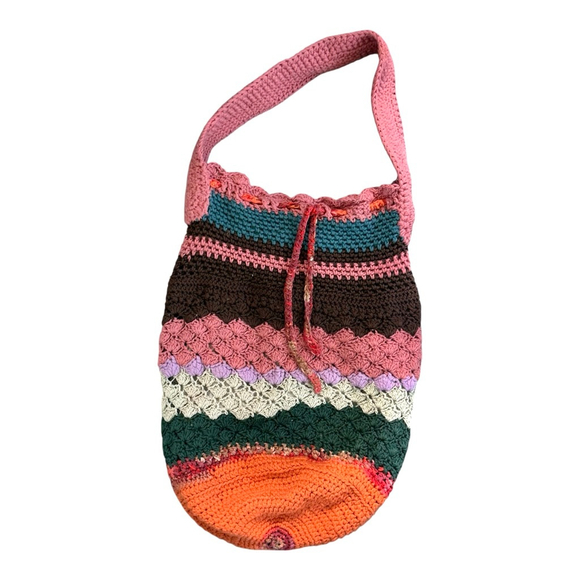 Bed threads Handbags - Bed Threads Crochet Shoulder Bag | Pink & Orange Striped | Boho Purse